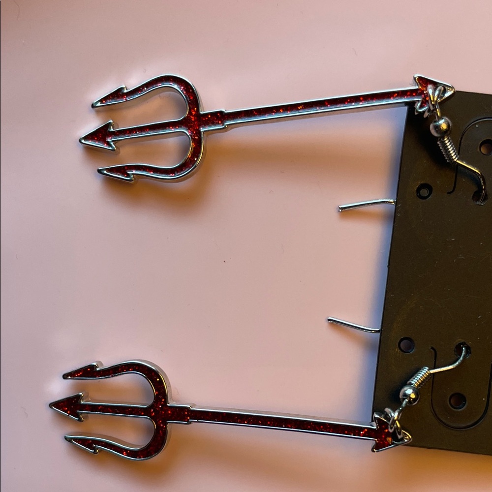 Red Devil Trident pitchfork Earrings